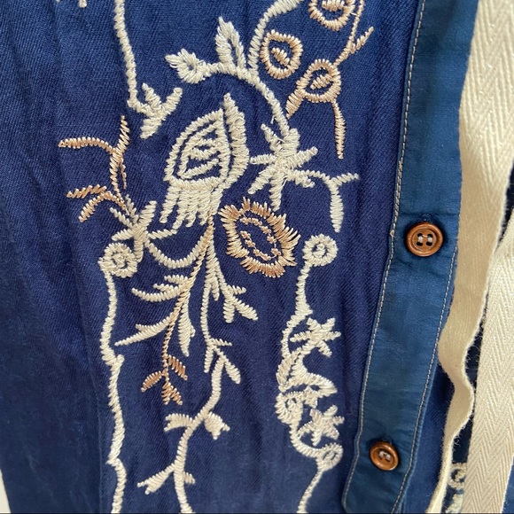 RARE ANTHROPOLOGIE TINY BLUE SILVER EMBROIDERED SASH PANEL FAIRY BOHO DRESS - Picture 8 of 14